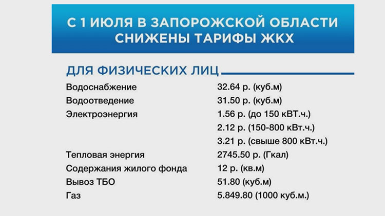 Объявленные новые тарифы ЖКХ в Запорожской области с 1 июля 2022 г.