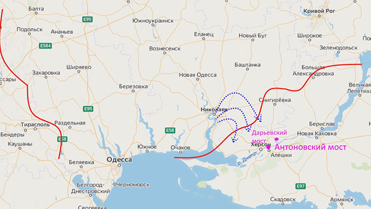 Риск обстрела российских войск на границе Николаевской и Херсонской областей