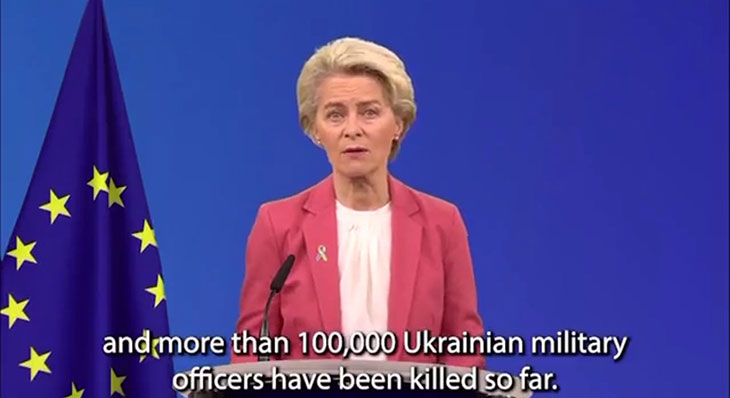 Урсула фон дер Ляйен заявила о 100 тысячах убитых на войне украинских солдат