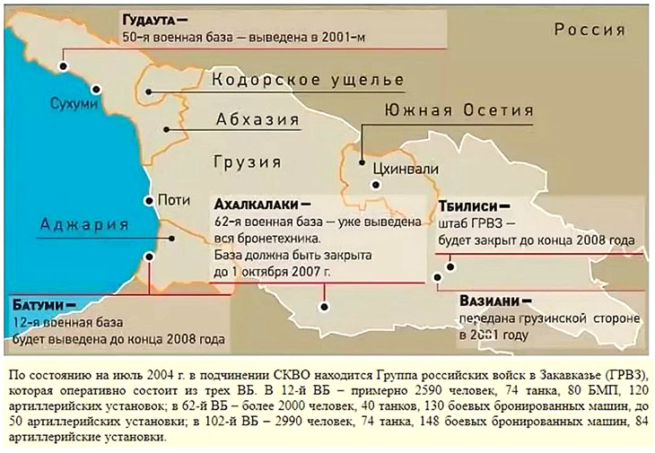 Состояние группы российских войск в Закавказье на июль 2004