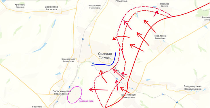 Окружение Соледара с севера и юга