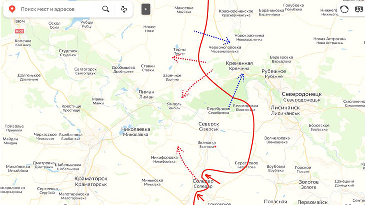 Линия фронта от Харьковского до Артемовского направления