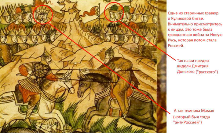 Древний лубок с изображением битвы на Куликовом поле