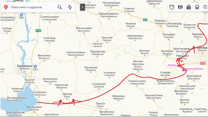 Продвижения российских войск в районе Орехова и Гуляйполя