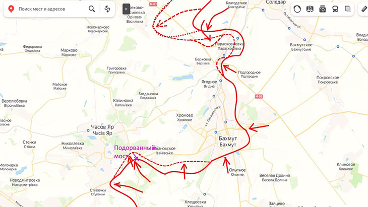 Линия фронта на Артемовском направлении 16.02.2023