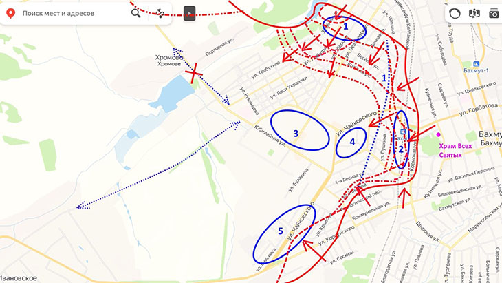 Российские войска продвинулись на запад от ж/д вокзала в Артемовске, вытесняя противника в район высоток