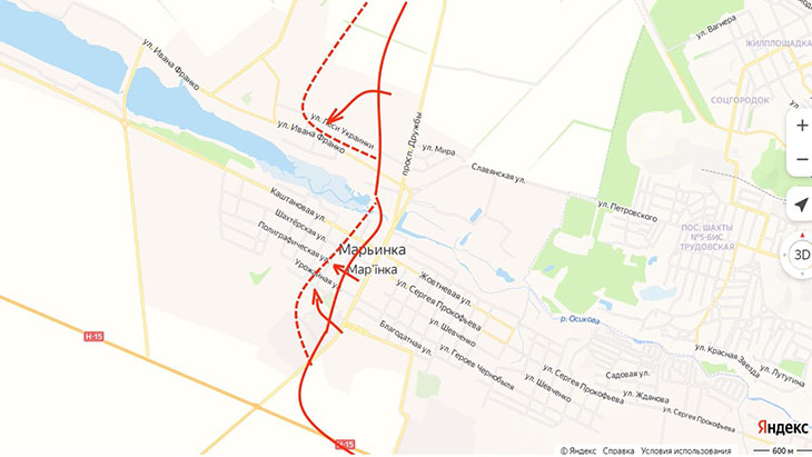 Продвижение российских войск на западе Марьинки