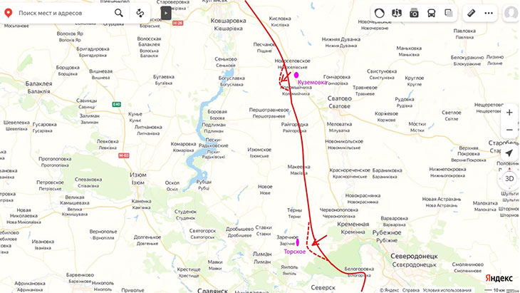 Атака российских войск в направлении к н. п. Торского