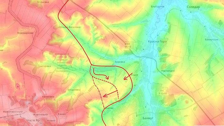 Наши войска по хребту у Богдановки двигаются по направлению к Часову Яру