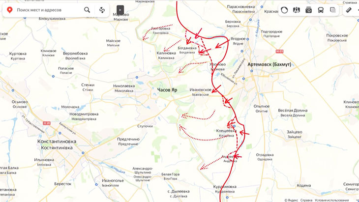 Цель - охватить Часов Яр с севера и с юга