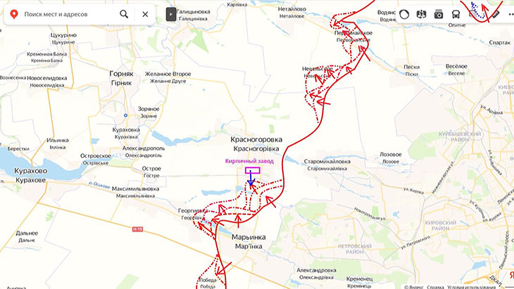 Развитие нашего наступления южнее Красногоровки