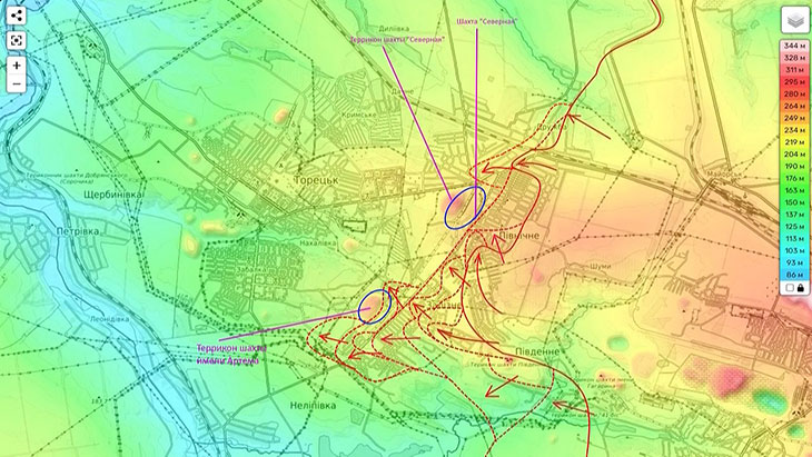 Наши войска так же обтекают шахту имени Артема с юга и с севера