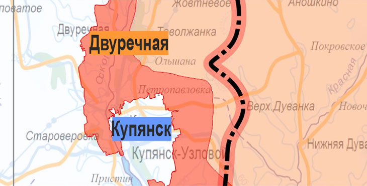 Карта контроля над Купянском от МО РФ