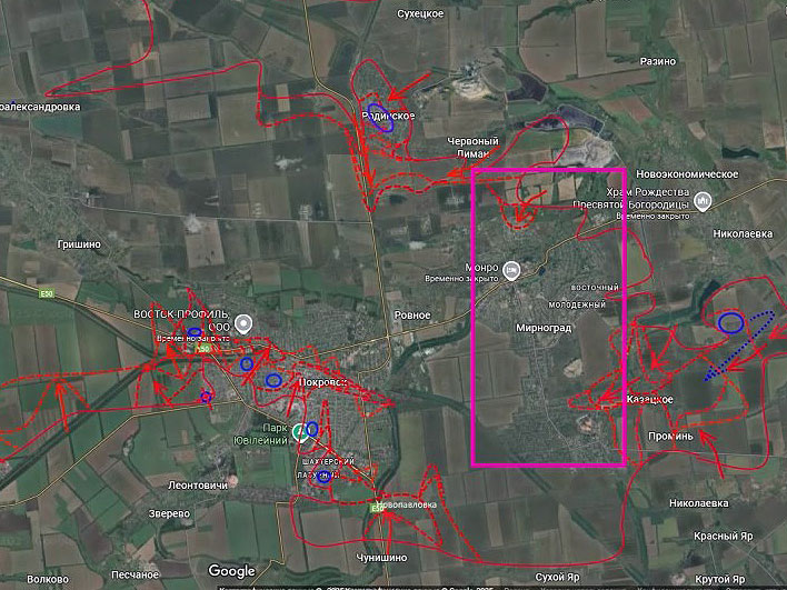 Мы зашли на северные, восточные и южные окраины Мирнограда