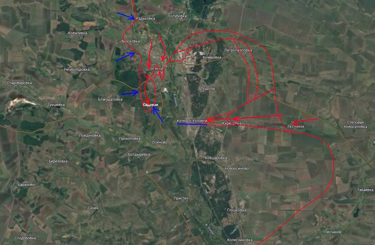 Противник пытается проводить контратаки сразу с трех направлений - на Радьковку, на Московку и на Садовое