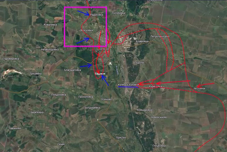 Противник наносит уже четвертый день контрудар во фланг наступающим нашим частям в районе правобережья Купянска