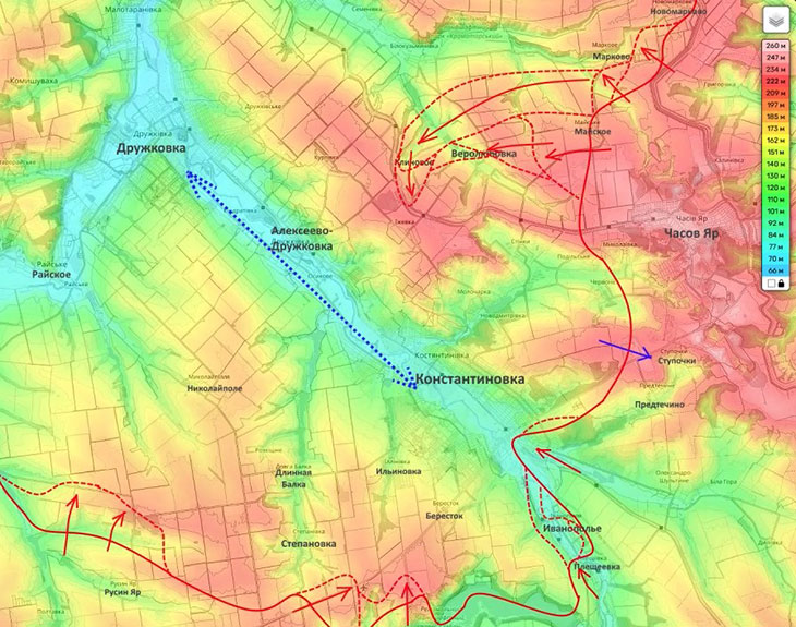 Основная логистика противника до последнего момента шла через Дружковку, Алексеево-Дружковку, по трассе вдоль реки на Константиновку