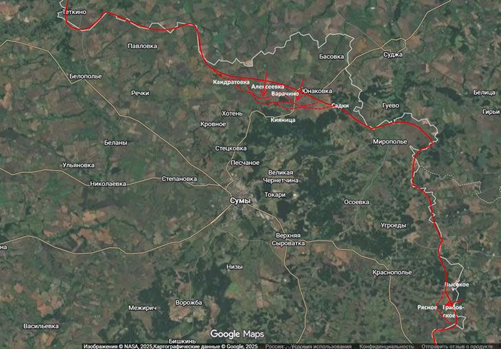 На Сумском направлении идут бои в районе н. п. Садки