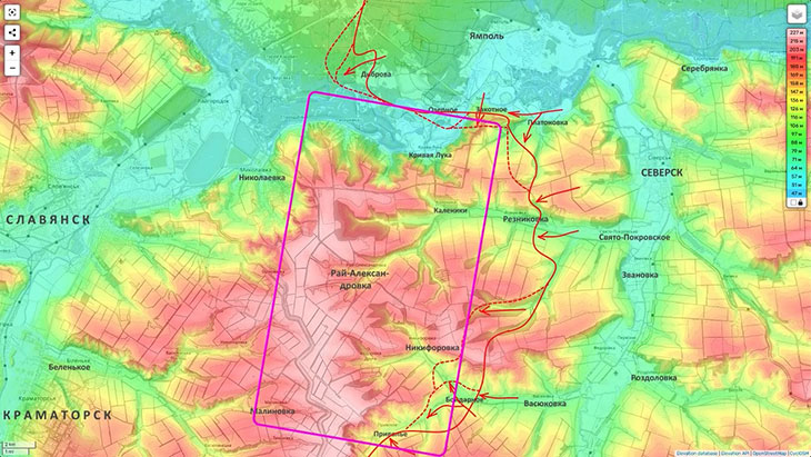Идем на окружение Рай-Александровки с северо-востока и юго-востока