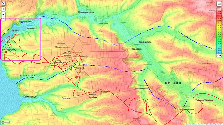 Движение из района Приморского на Речное и Веселянку