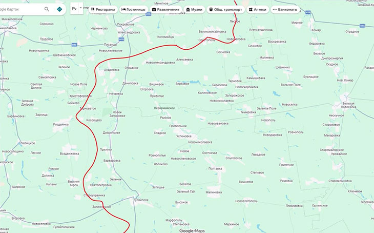 Линия фронта на Гуляйпольском направлении