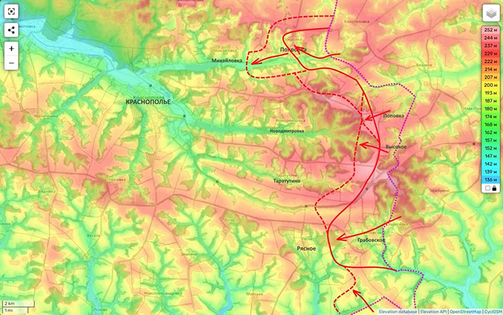 Наши пытаются двигаться по лесистой местности с севера на Новодмитровку