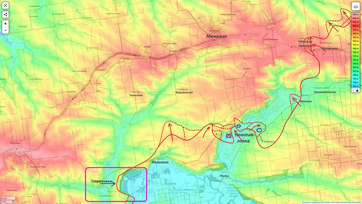 Наши части ранее попытались зайти на восточные окраины н. п. Гавриловка, опираясь на Ивановку