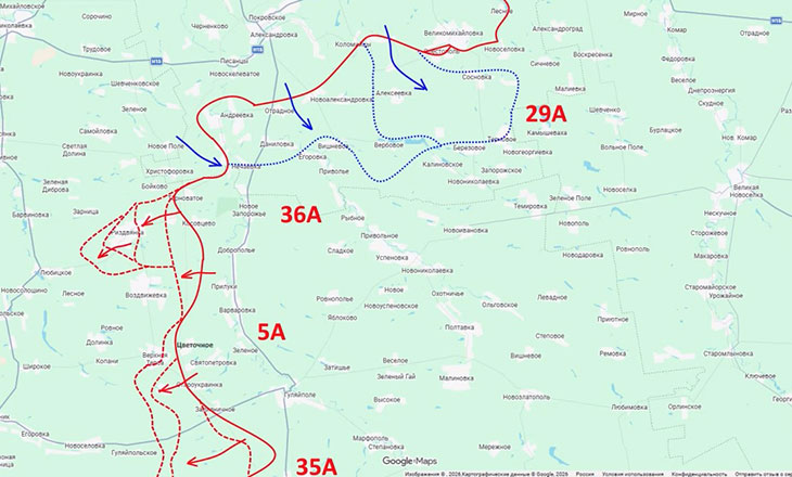 Опираясь на Рождественское, подразделения 36-й армии вбивают довольно длинный клин