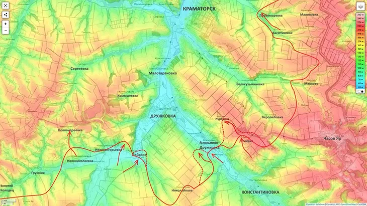 Опираясь на занятые позиции в районе Куртовки, заходим в Дружковку с востока